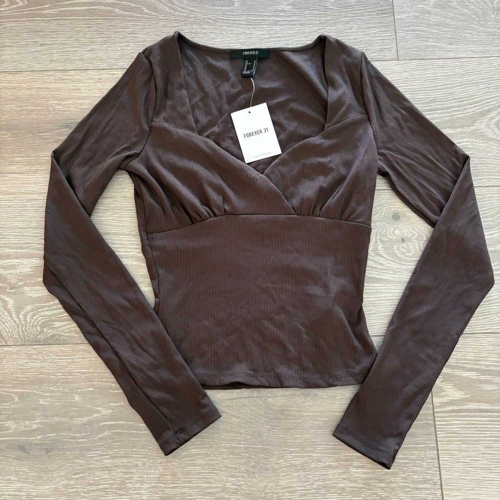 NWT Womens Turkish Coffee Brown Ribbed Knit Cropped Top Size‎ Medium